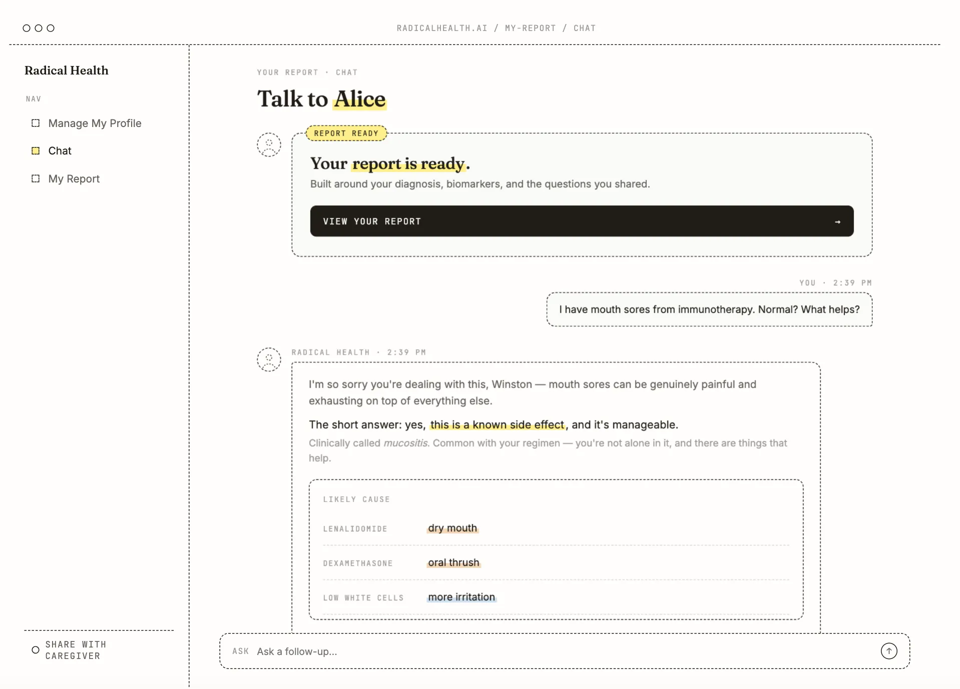 Sample chat with your nurse navigator